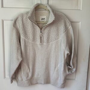 Aerie Women's Cream 1/4 Zip Oversized Sweatshirt With Sherpa Feel Details
